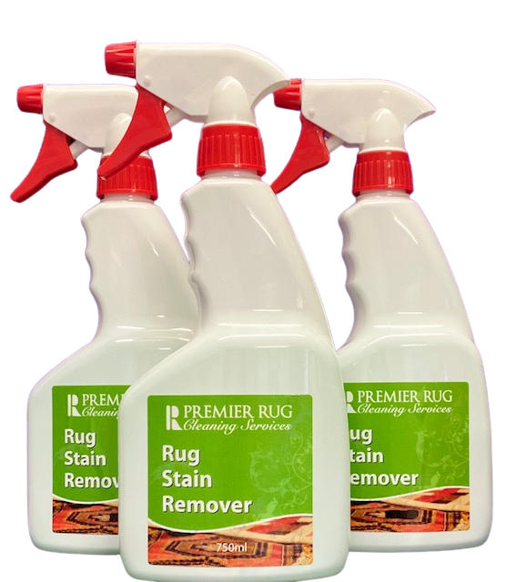 Three 750ml spray bottles of Premier Rug Cleaning Rug Stain Remover
