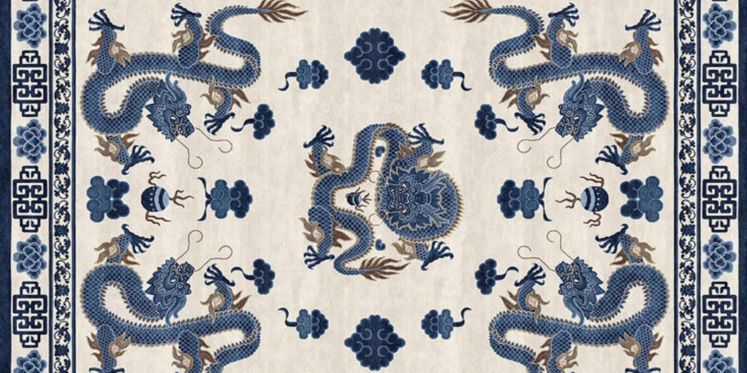 Navy blue Chinese-style rug with dragon motifs
