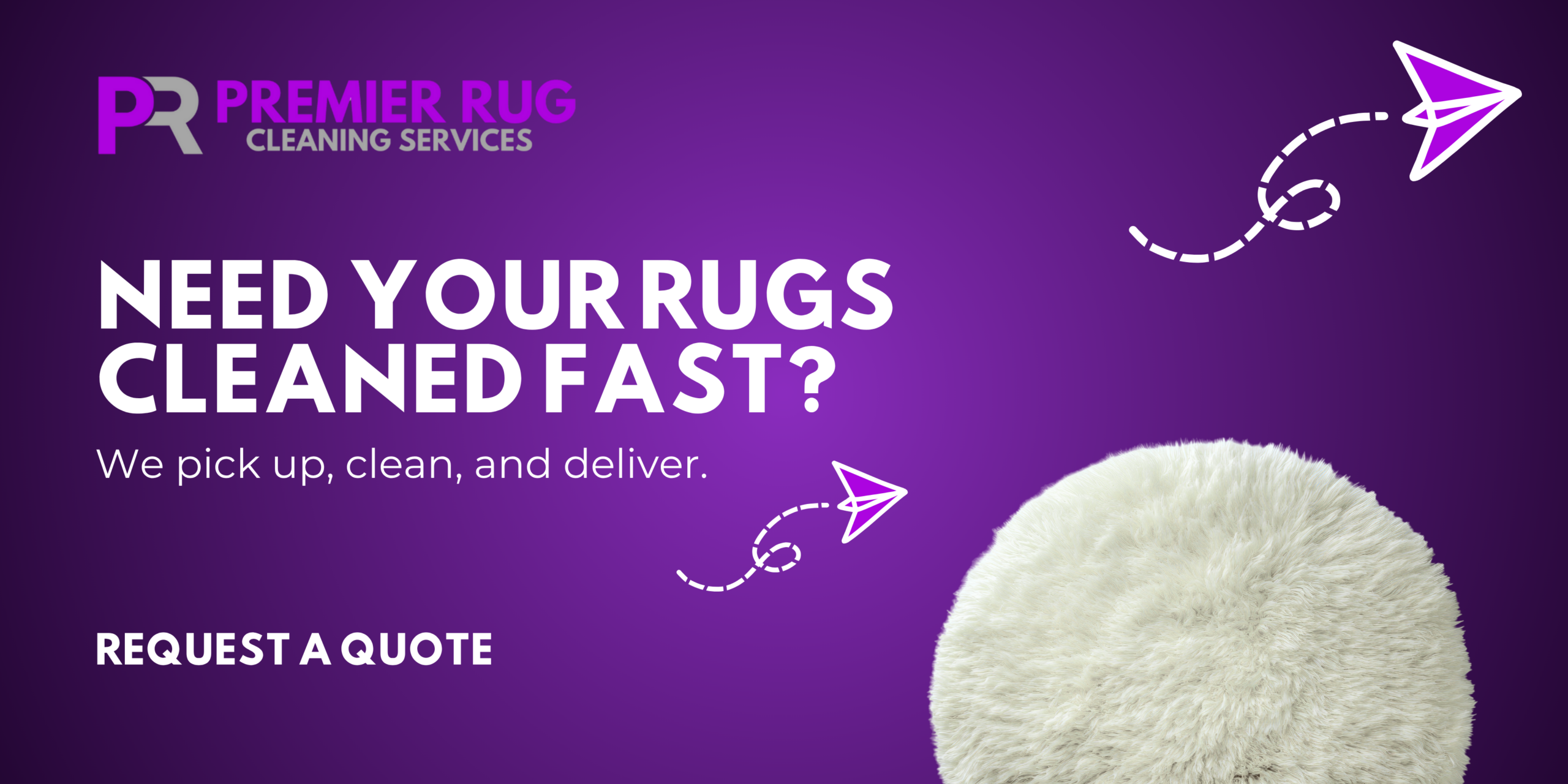 Premier Rug Cleaning promotional banner: We pick up, clean, and deliver