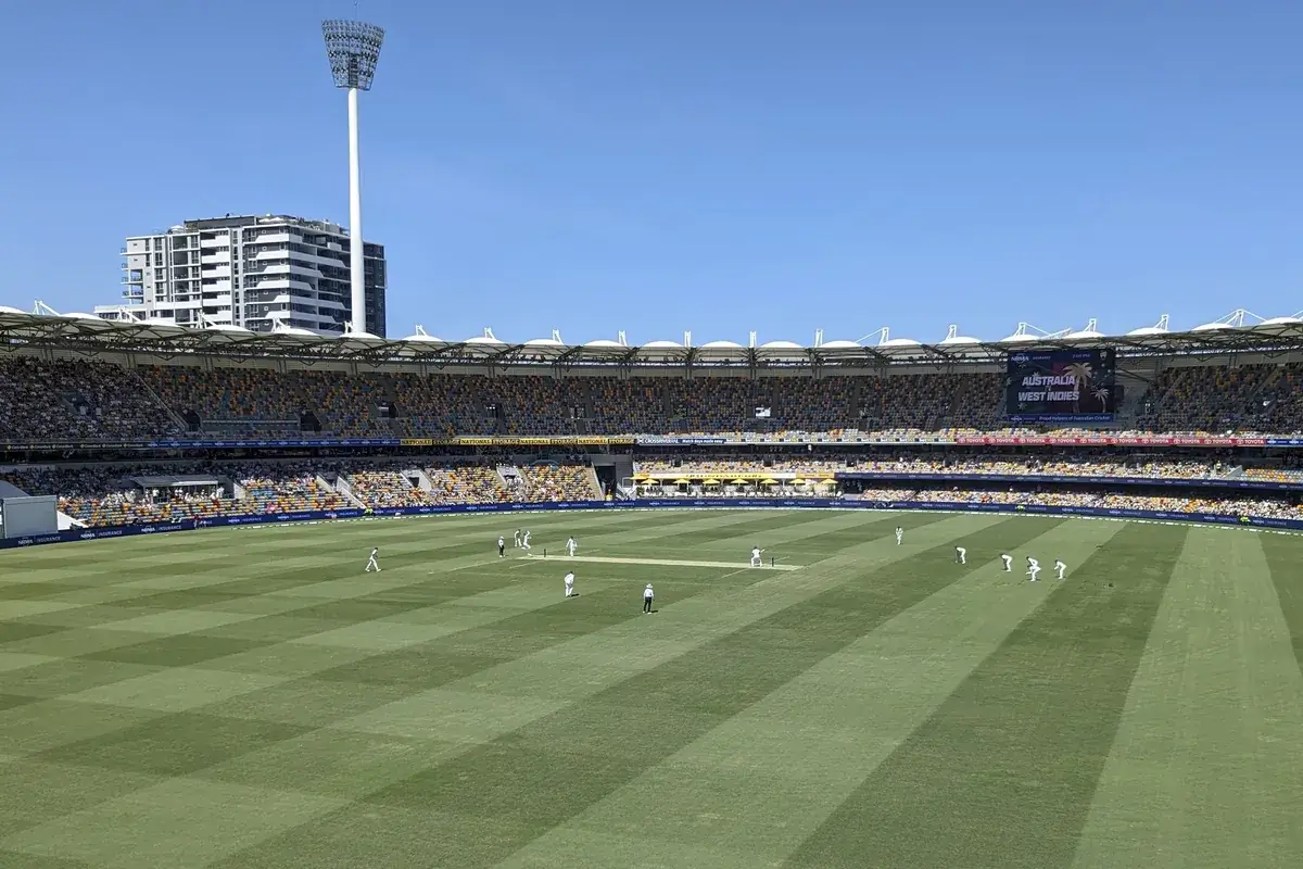A packed Gabba under lights at the first ball of a day-night Test
