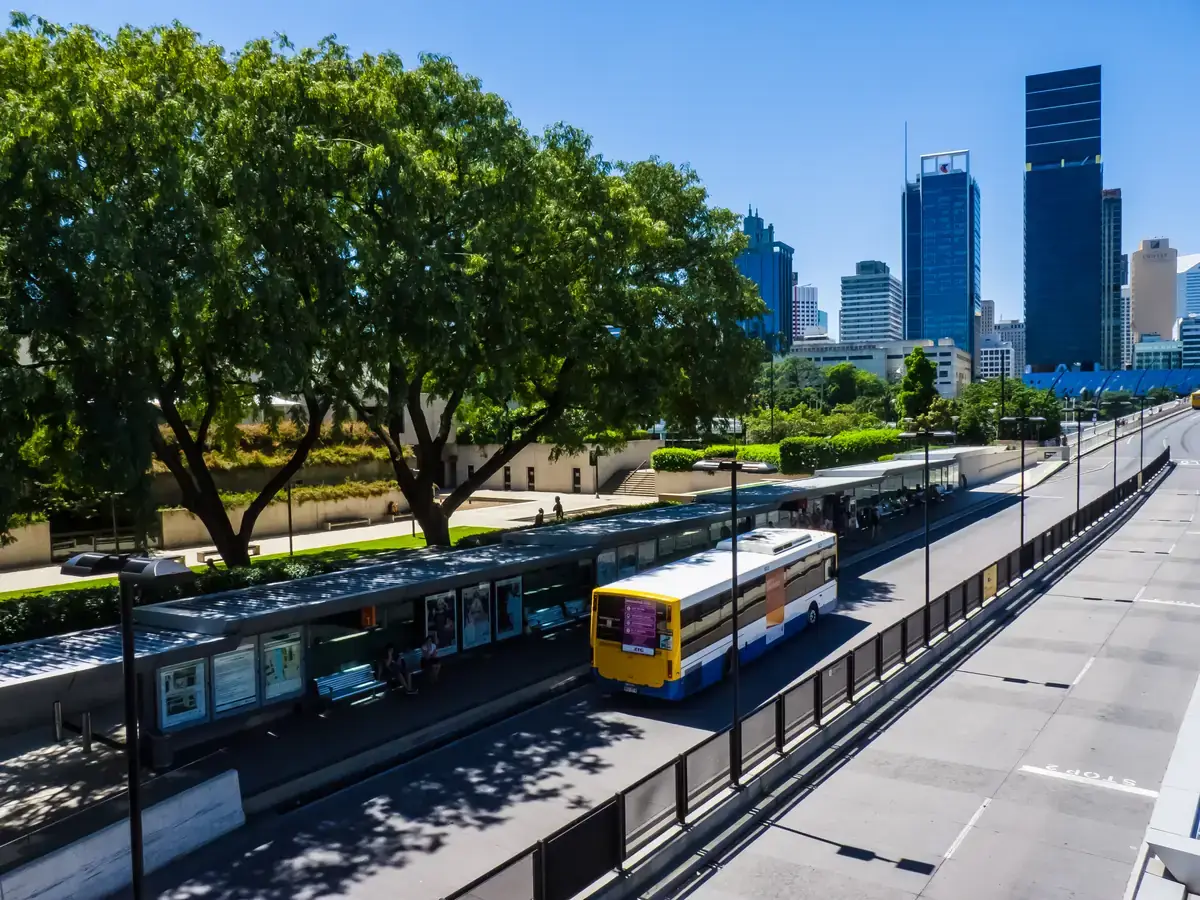 Cultural Centre busway station with buses at the platforms