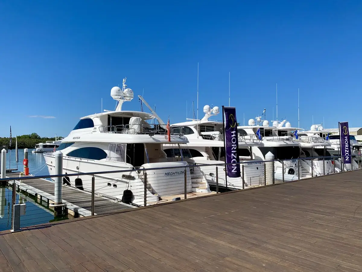 Boats moored at the Sanctuary Cove marina