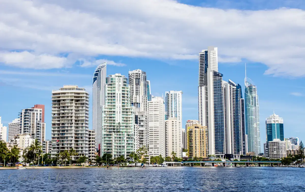 Surfers Paradise beach and tower skyline along the shoreline