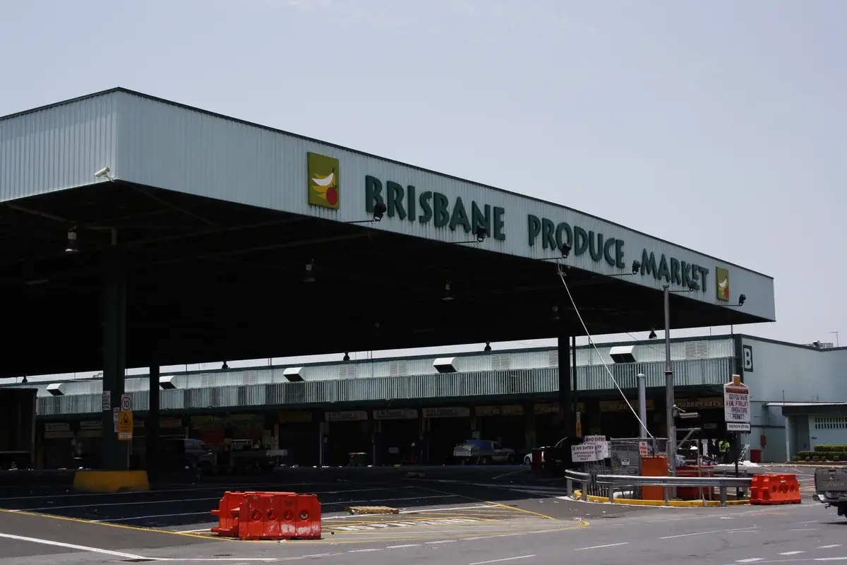 Produce stacked at the Brisbane Markets in Rocklea