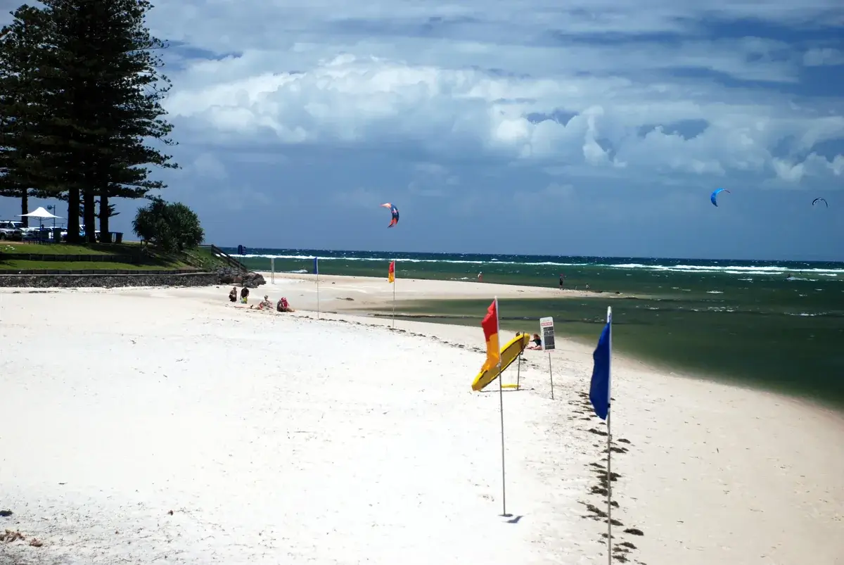 Bulcock Beach beside the narrow channel of the Pumicestone Passage